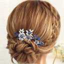 Casdre Crystal Bride Wedding Hair Pins Silver Pearl Bridal Hair Pieces Flower Hair Accessories for Women and Girls(Pack of 3) (B Blue)