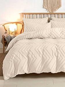 Nanko King Comforter Set Beige Tufted Jacquard Boho Soft Shabby Chic Reversible Down Alternative Microfiber Bedding - All Season Duvet Bohemia Farmhouse Bed Sets Women Men Size 104 x 90 3pc, Cream Tan