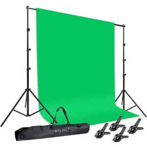 Photo Background Support System with 8.5 x 10ft Backdrop Stand Kit, 6 x 9.5ft 100% Pure Muslin Chromakey Green Screen Backdrop,Clamp, Carry Bag for Photography Video Studio