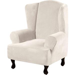 H.VERSAILTEX Wingback Chair Covers Velvet Plush Wing Chair Slipcover 1 Piece High Stretch Wing Back Chair Slipcovers Sofa Cover Furniture Cover With Elastic Bottom, Ivory