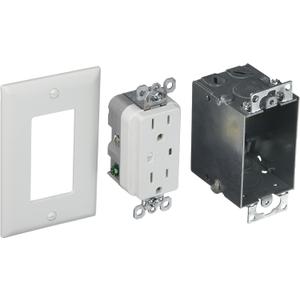 Legrand - OnQ Duplex Outlet Kit Provides Power and Surge Protection to Networking, Power Outlet Kit with Recessed Outlet Compatible with Standard Knockouts, Recessed Power Outlet, 36456902V1