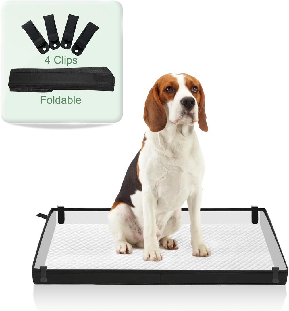 Large Portable Dog Pee Pads Holder for Travel, Puppy Pad Holder Foldable Liner Base 33''x23'' Training Pad Holder with Fixing Clips, Dog Litter Box Waterproof, Easy Clean,Indoor Potty