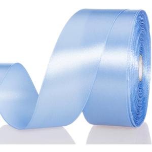 2 x 1 1/2 Inch Sky Blue Solid Satin Ribbon, 50 Yards Craft Fabric Ribbon for Gift Wrapping Floral Bouquets Wedding Party Decoration