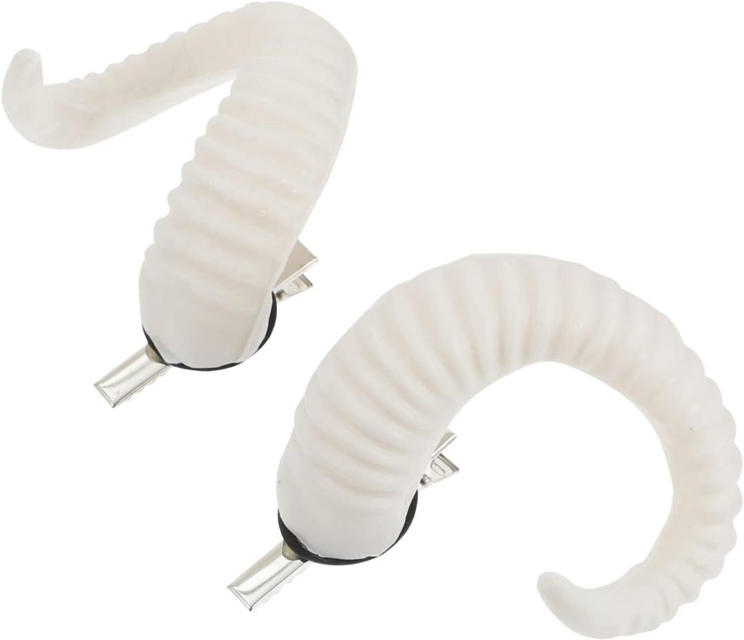 Beaupretty 1 Pair Sheep Horns Hair Clips Fancy Devil Horn Hairpin Horns Headwear Halloween Hair Clip Cosplay Costume Party Hair Accessories for Women Men (White)