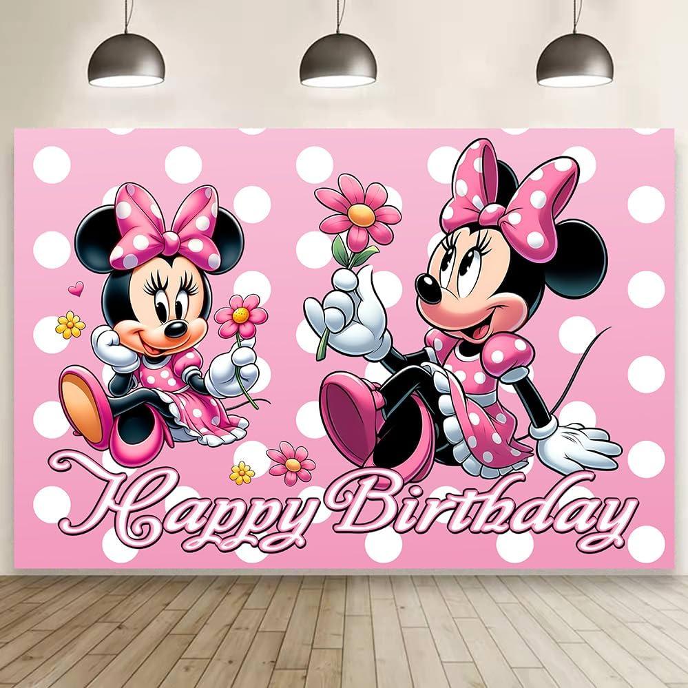 Minnie Birthday Decorations,Minnie Happy Birthday Banner Backdrop for Kids Birthday Party Supplies (5x3ft)