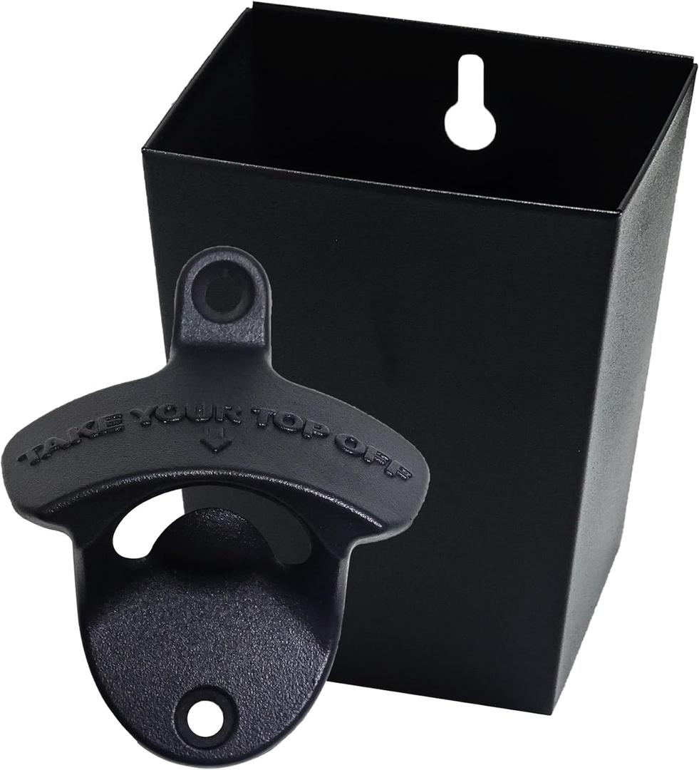 Black Beer Opener Wall Mounted Take Your Bottle Top Off Bottle Opener with Cap Catcher Gifts