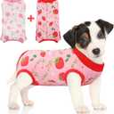 SAWMONG 2 Pack Recovery Suit for Dogs After Surgery, Dog Recovery Suit Soft Polyester, Pet Spay Surgical Suit Female Male, Dog Onesie Body Suit Substitute E-Collar Cone(Strawberry+ Peach, Small)