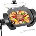 SugarWhisk 8-inch Ceramic Coated Electric Skillet with Lid, Non Stick Skillet Griddle Pan Electric, Rapid Heat Up, 650W, Breakfast Skillet, Kitchen Appliances for Cooking, Graphite