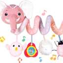 Koty Newborn Car Seat Toys, Stroller Toys for Babyies 0-6 Months,Infant Activity Spiral Plush Toys Hanging - Carseat Stroller Crib with Musical Rattle Toy for Boys Girls 0 3 6 9 Months (Pink Elephant)
