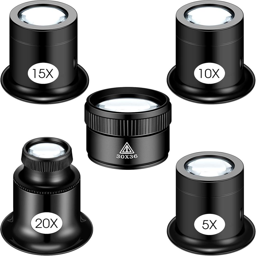 5 Pcs Jewelers Loupe Portable Monocular Magnifier Magnifying Glass Eye Loops Magnifier with 30 x 36 mm Lens Watch Jewelry Experimental Repair Tool for Textile Optical Circuit Coins (5X 10X 15X 20X)