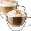 ecooe Double Walled Glass Coffee Mug 12 oz Latte Cappuccino Cups Set of 2, Clear Glass Coffee Cups with Handle, 350 ml Insulated Coffee Cup Borosilicate Heat Resistant Glass Mug Tea Cup