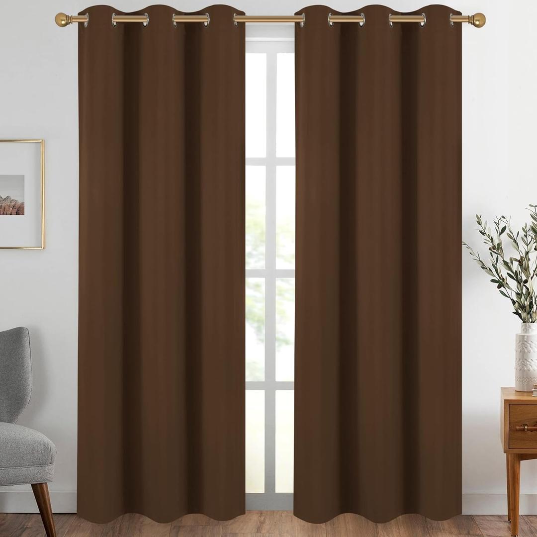Diraysid Chocolate Brown Grommet Blackout Curtains for Bedroom Thermal Insulated Room Darkening Curtains Drapes, 42 x 84 inch, 2 Panels