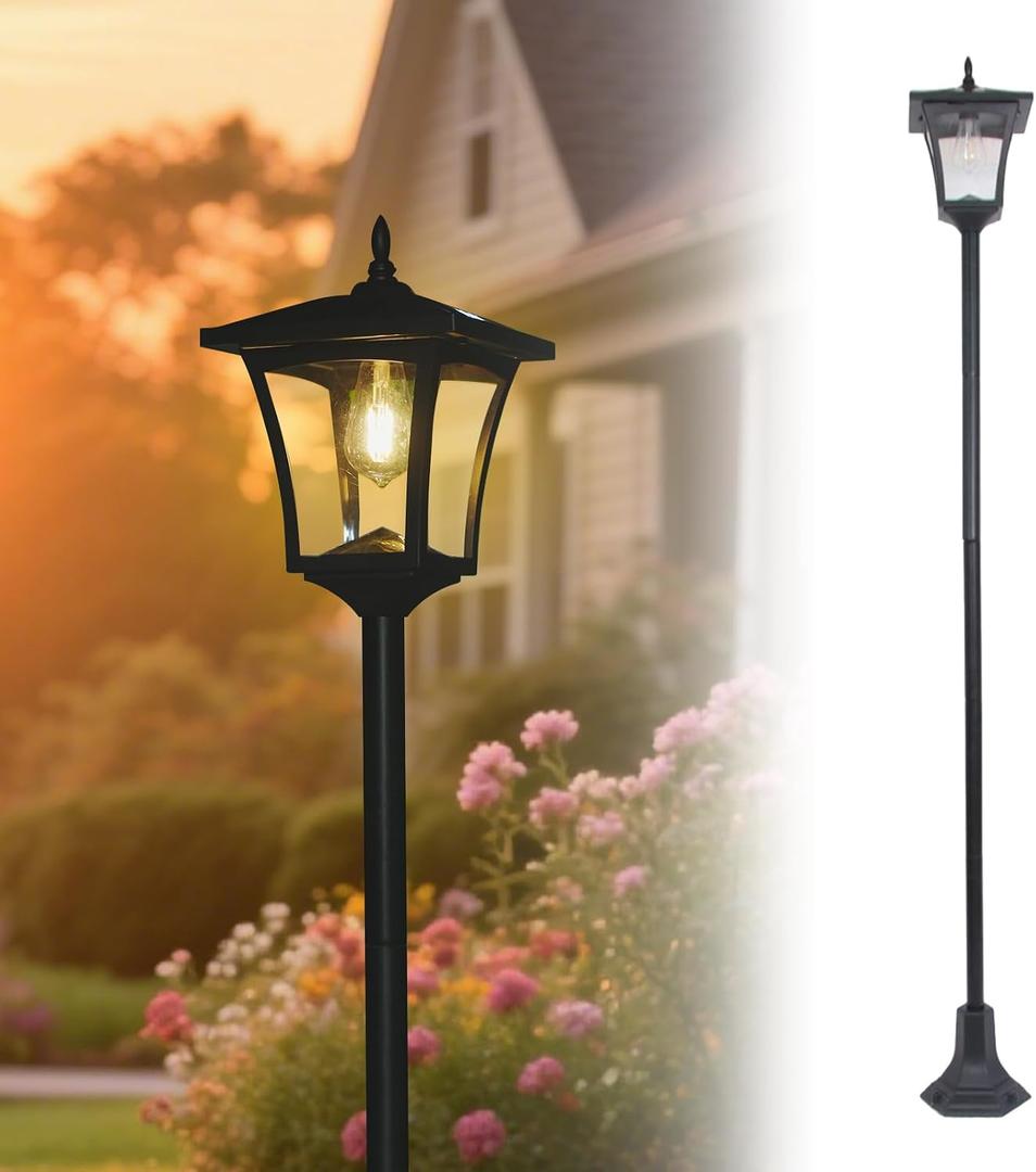 63" Solar Lamp Post Light,Outdoor Waterproof Solar Post Light,Garden Lights for Backyard, Pathway, Patio,Lawn, Driveway Decor, with base