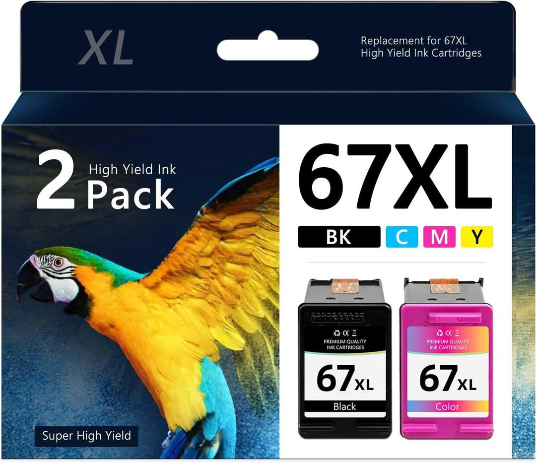 67XL Remanufactured Ink Cartridge - Replacement for HP 67XL Ink Cartridges Black/Color Combo Pack Compatible for 2700e 2700 2855e 2755e 2755 4155e 4255e for 6000 6055e 6400 Printer (67XL-2 Pack)
