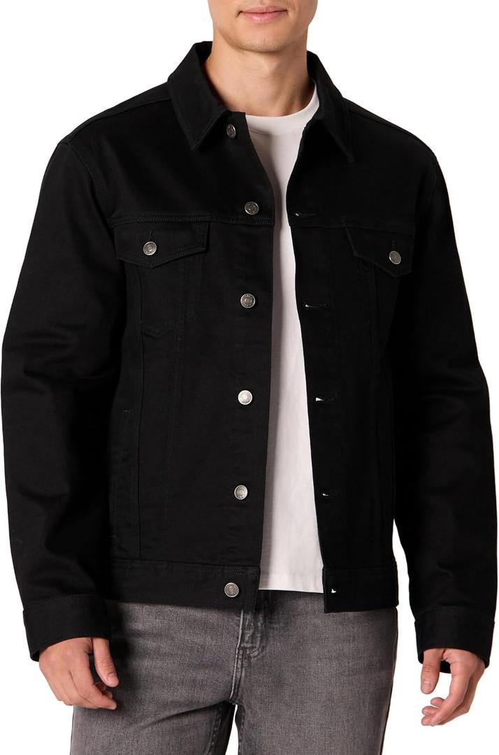 Amazon Essentials Men's Low Stretch Regular-Fit Denim Jacket (Medium, Black)