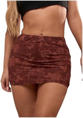 BEAUDRM Women's Floral Bodycon Pencil Mini Skirt Y2k High Waisted Skinny Skirts, S