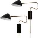 Modern Plug in Wall Sconces Set of 2, Black Swing Arm Wall Lights with ON/Off Switch Cord for Bedroom Living Room