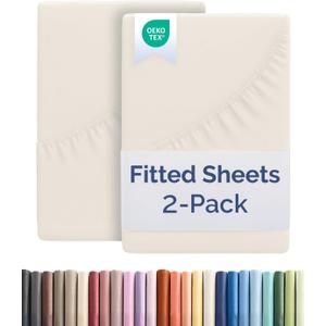 King Size Fitted Bed Sheet - Pack of 2 Single Fitted Bottom Sheet Only - Fits Mattress Up to 16" Deep Pockets - Extra Soft, Breathable & Cooling - Hotel Quality, Shrink and Wrinkle Free - Off White