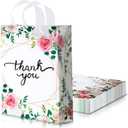 Frienda 50 Pieces Bulk Floral Thank You Bags 11.8 x 15 Inch Large Merchandise Retail Plastic Shopping Bags with Handle for Shopping Present Wrapping, 2.76 Mil Thick
