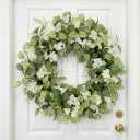 Jobflower 24 Inch Spring Wreaths for Front Door, All Seasons Summer Wreath with Fade-Resistant Greenery, Large Farmhouse Artificial Green Wreath for Outdoor Porch Wall Window Decor, Green