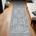 Washable Runner Rug for Hallways Kitchen Rugs 2x8 Grey - Non-Slip Stain Resistant Mat for Laundry Room Bathroom Soft Vintage Farmhouse Runners for Entryway Bedroom Dining Room