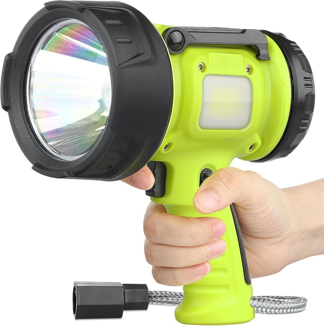 Rechargeable Spotlight Flashlight with High Lumen LED, Waterproof Handheld Bright Outdoor Spot Light Searchlight for Boating, Camping (Green)