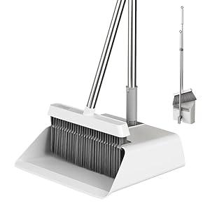 JOYMOOP Black Broom and Dustpan Set, Upright Angle Design with Built-in Comb Teeth for Home, Office, Hardwood Floors, Pet Hair