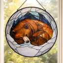 Funoasis Stained Glass Window Hanging Suncatcher - Sun and Sun Flames Ornaments Sun Catcher Home Decor Women Birthday (7.8*7.8 IN, Brown)