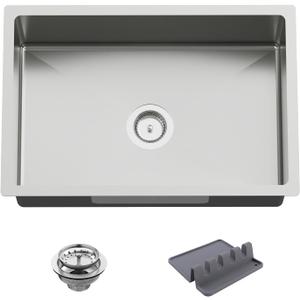 Kitchen And Bar Sink, 27x18 Inch Stainless Steel Undermount Modern Single Bowl Kitchen And Bar Sink Combo-Silicon Mat,Drain Strainer Set Compatibility With Various Kitchen&Bar Style