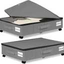 Under Bed Storage with Wheels, 2 Pack Under Bed Storage Containers with Label Holders for Clothes, Shoes and Blankets, Rolling Underbed Shoe Organizer with Cover, Grey (30.71x15.7x7.28 in)