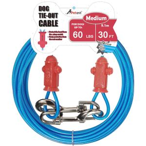 Petest Reflective Tie Out Cable with Crimp Cover for Medium Dogs Up to 60 Pounds, 30 Feet (Red & Blue)