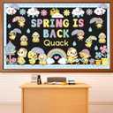 Spring is Back Bulletin Board Set Quack Duck Classroom Decoration Spring Bulletin Board Ducks Rainbow Cloud Photo Craft Cutouts for School Classroom Back to School Door Chalkboard Wall Decor, 59.1 x 35.4 inches