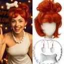 Swooflia Orange Bun Wig for Women & Cosplay Wig Accessories - Convenient Set for Halloween, Costume and Daily Use, Includes Necklace, Earings, Cosplay Wig with Adjustable Wig Cap (Wig1-09)