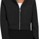 Trendy Queen Womens Zip Up Hoodies Jackets Cropped Sweatshirts Fleece Fall Outfits Casual Comfy Y2k Tops Winter Clothes 2026 (Large, Black)