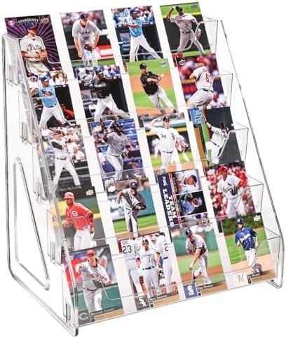 2 Pack Upgraded 5 Tier Acrylic Card Display Stand, Clear Display for Greeting Cards, Sports Cards, Postcards, Stickers & Brochures, Easy Snap-On, Increased Height & Thickness for Better Presentation