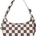 FODOKO Crescent Shoulder Bag for Women Checkered Purse Small Cute Clutch Hobo Handbags Nylon Quilted