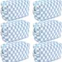 SOIDRAM Checkered Makeup Bag Preppy Cosmetic Bag Bulk Blue Makeup Pouch Personalize Travel Toiletry Bag Organizer Cute DIY Makeup Brushes Storage Bag for Women