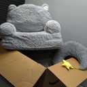 Burbell Foldable Toddler Couch 2 in 1 Gray Cat Kids Fold Out Couch with Moon Shape Pillow Recliner Chair Baby Sofa Bedroom Folding Bed Lounger for Girls and Boys