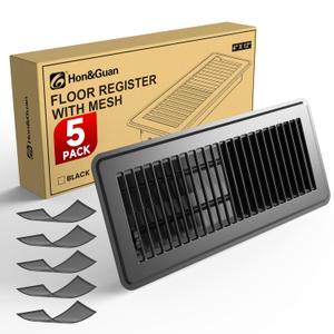 5PCS Floor Register 4x12 Inch with Magnetic Vent Mesh, Hon&Guan Heavy Duty Walkable Floor Vent Covers Adjustable Air Vent Covers for Home Floor, Rust Proof Finish RegistersBlack (4 x12 Inch)