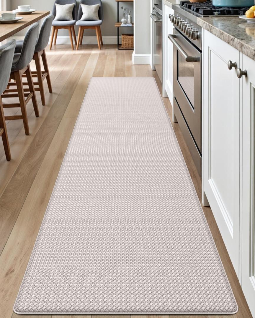 DEXI Kitchen Floor Mats Cushioned Anti Fatigue, 23x94, Large Long Standing Runner Rug Waterproof, Comfort Memory Foam Padded for Front Sink Laundry, Ivory (94"L x 23"W x 0.4"Th)