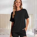 Ekouaer Womens Pajama Sets Short Sleeve Lounge Sets 2 Piece Pjs Tops and Shorts Outfits Matching Loungewear with Pockets, M