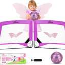 Kids Soccer Goal Set with Size 2 Purple Pink Glitter Butterfly Soccer Ball and Pump 2x1.5ft Portable Butterfly Print Soccer Nets for Toddlers Ages 3-5