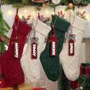 4Pack Personalized Christmas Stockings with Wooden Name Tags, 18 inches Xmas Cable Knitted Stocking for Holiday, Hanging Decoration Gifts for Family Party(White & Red & Green & Khaki)