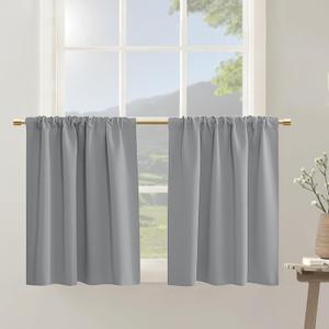 PANELSBURG Extra Wide Blackout Curtains for Small Bedroom Windows 2 Panels Thermal Insulated Light Grey Sun Blocking Short Room Darkening Blinds & Shades for Window Coverings,42 x 30 Inch Length (42"W x 30"L (Pack of 2))