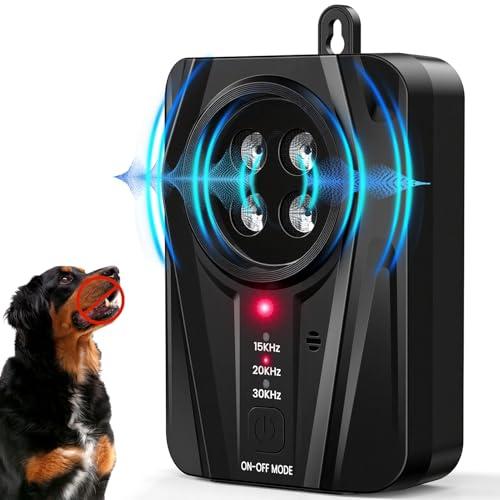Queenmew Dog Bark Deterrent Devices, Automatic Anti Barking Device with 4 Ultrasonic Transmitters Long Range 50FT, 3 Mode Rechargble Barking Control Devices, Effective Stop Bark Box Outdoor & Indoor