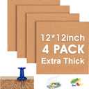 Cork Bulletin Square Board for Walls - SVOPY 4 Pack Extra Thick 12x12 Inches Cork Board Tiles for Home Office Decor, Cork Sheet, School Message Board Decorative Display Boards (Brown)