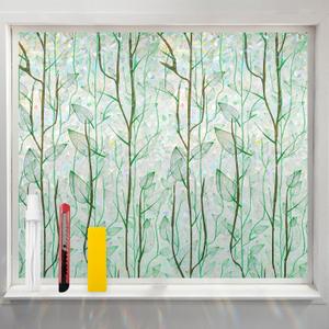 Window Privacy Film with Installation Tools Home Decorative Colored Glass Window Stickers Reusable electrostatic Rainbow Stickers (Green Plants, 35.4 x 157.4 in)