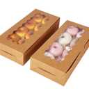 qiqee 50 Packs Brown Cookie Box with Window 12x5.5x2.5 Inch Two Uses Pastry Biscuit Bakery Box For Packaging