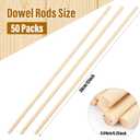 50Pcs Wooden Dowel Rods 1/4 x 12 Inch Wood Sticks for Crafts, Precut Wooden Rod Sticks Natural Wood Dowels for Craft and DIY Projects, Cake Dowels Hardwood Craft Dowel Rods