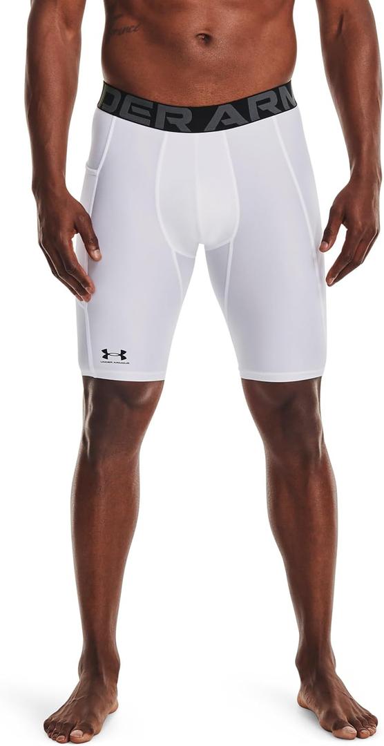 Under Armour Men's HeatGear Long Shorts (Large Tall, White/Black)